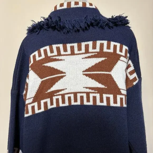 Cocogio Fringed Open Fron Cardigan Sweater Womens Sz L Aztec Boho Western Italy - Picture 7 of 16